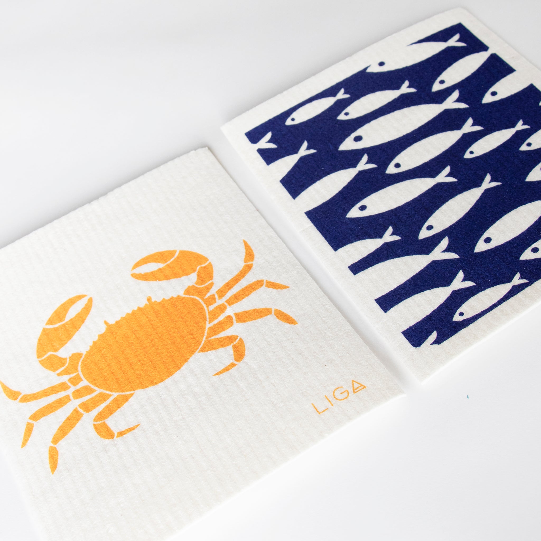 Blue Fish & Crab Dishcloths